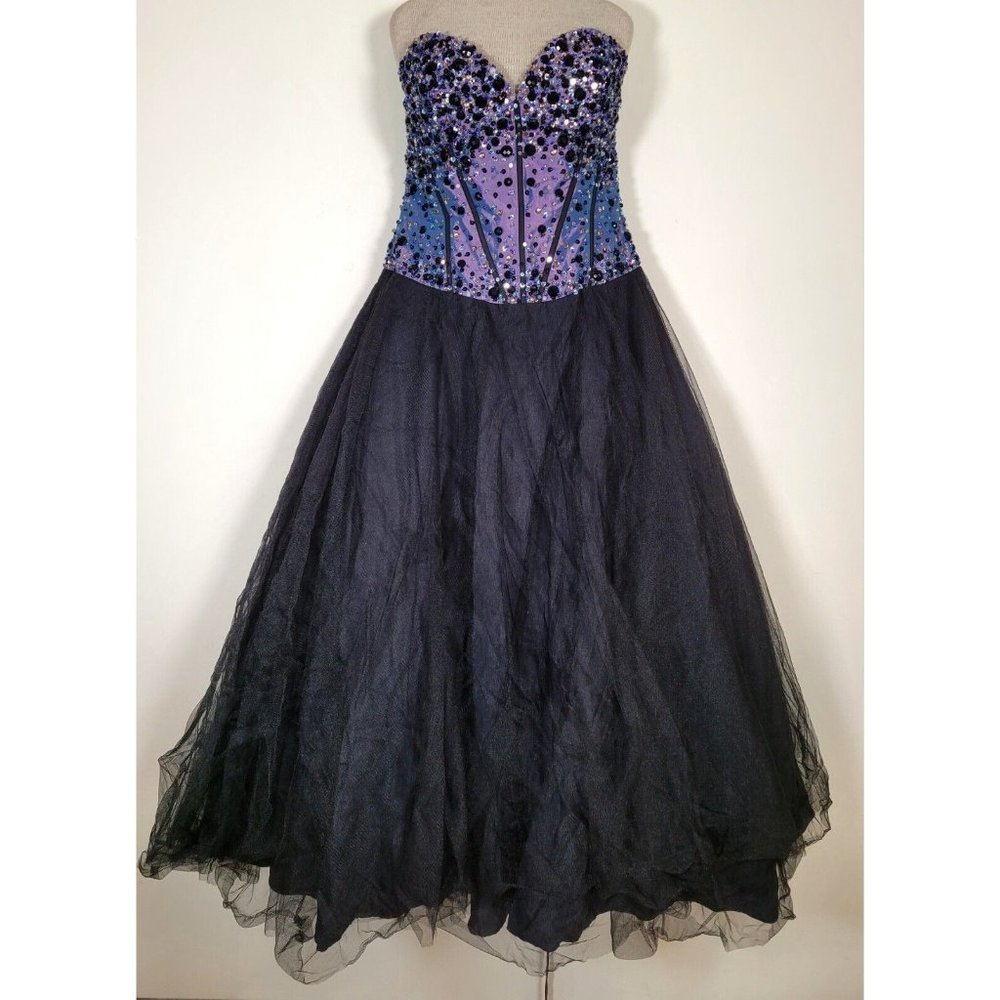 Night Moves Size 12 Dress Purple Sequin Beaded Long Puffy Prom Ballgown Formal
